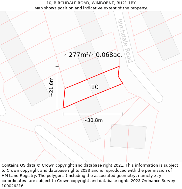 10, BIRCHDALE ROAD, WIMBORNE, BH21 1BY: Plot and title map