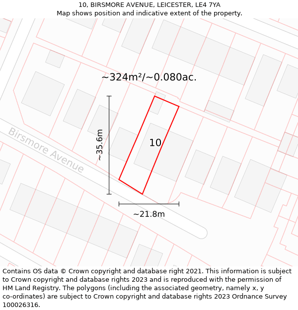 10, BIRSMORE AVENUE, LEICESTER, LE4 7YA: Plot and title map
