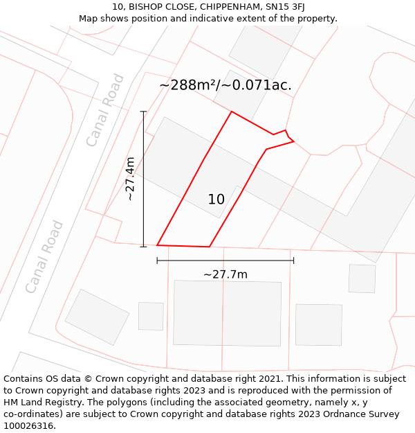 10, BISHOP CLOSE, CHIPPENHAM, SN15 3FJ: Plot and title map