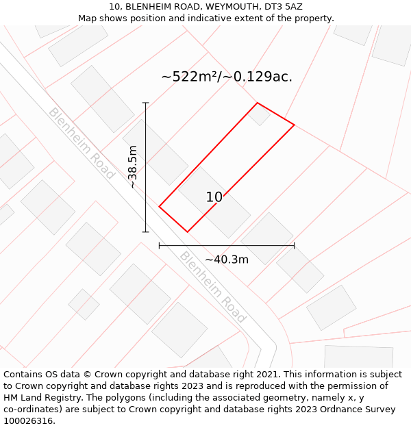 10, BLENHEIM ROAD, WEYMOUTH, DT3 5AZ: Plot and title map