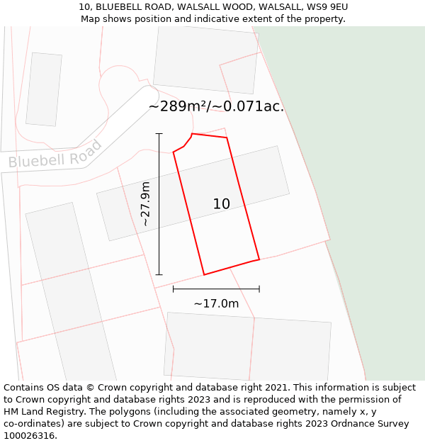 10, BLUEBELL ROAD, WALSALL WOOD, WALSALL, WS9 9EU: Plot and title map