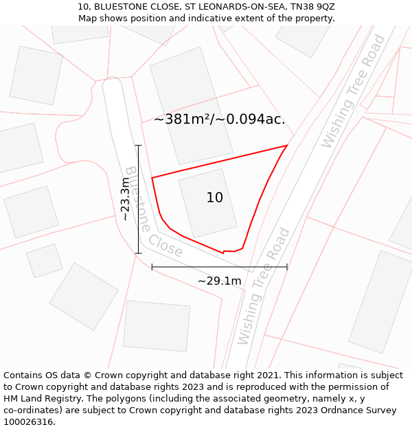 10, BLUESTONE CLOSE, ST LEONARDS-ON-SEA, TN38 9QZ: Plot and title map