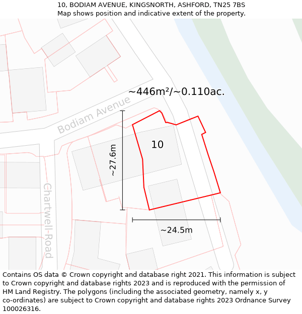 10, BODIAM AVENUE, KINGSNORTH, ASHFORD, TN25 7BS: Plot and title map