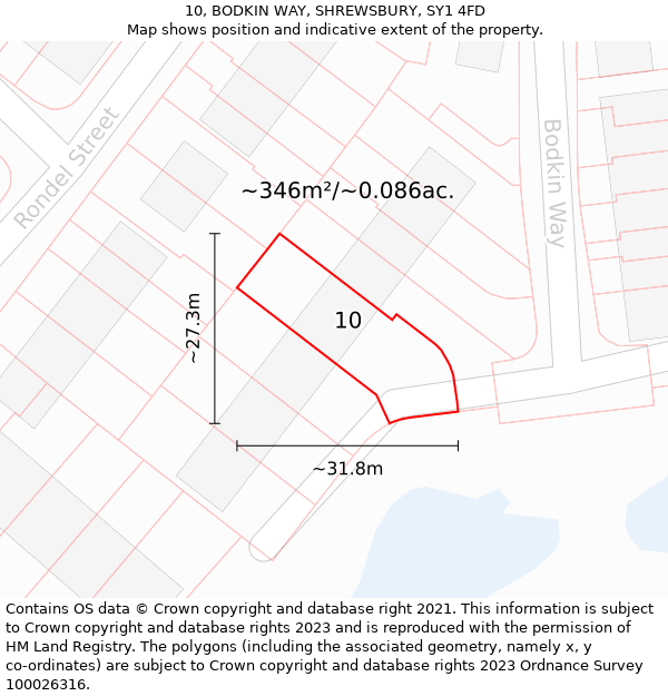 10, BODKIN WAY, SHREWSBURY, SY1 4FD: Plot and title map