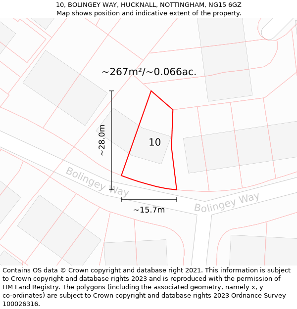 10, BOLINGEY WAY, HUCKNALL, NOTTINGHAM, NG15 6GZ: Plot and title map