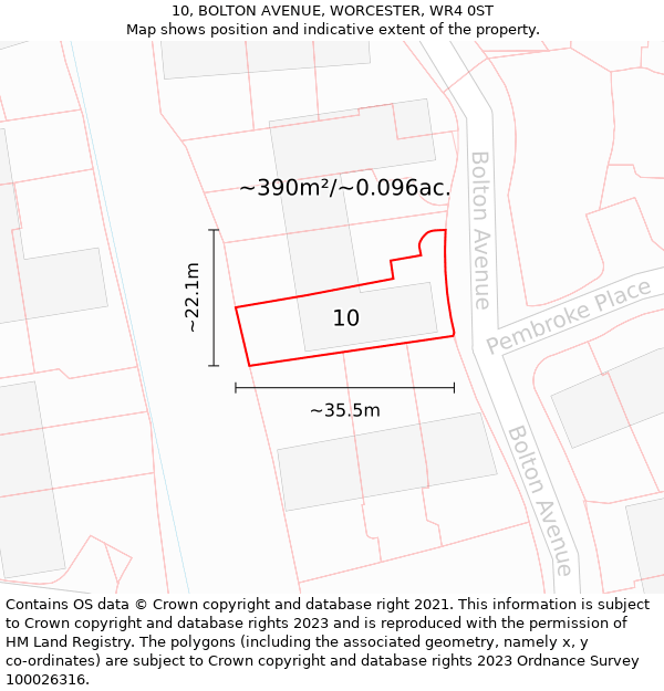 10, BOLTON AVENUE, WORCESTER, WR4 0ST: Plot and title map