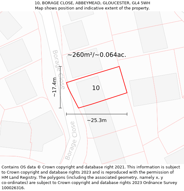 10, BORAGE CLOSE, ABBEYMEAD, GLOUCESTER, GL4 5WH: Plot and title map