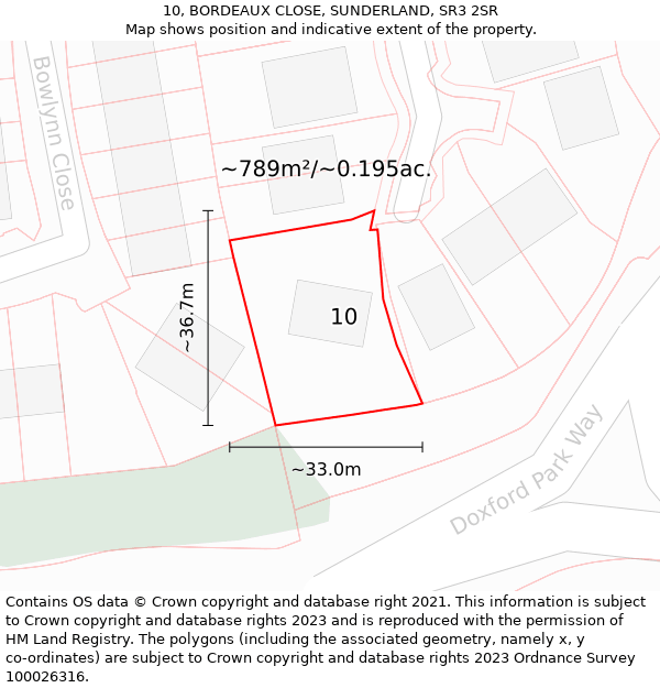 10, BORDEAUX CLOSE, SUNDERLAND, SR3 2SR: Plot and title map