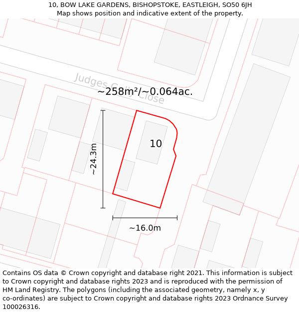 10, BOW LAKE GARDENS, BISHOPSTOKE, EASTLEIGH, SO50 6JH: Plot and title map