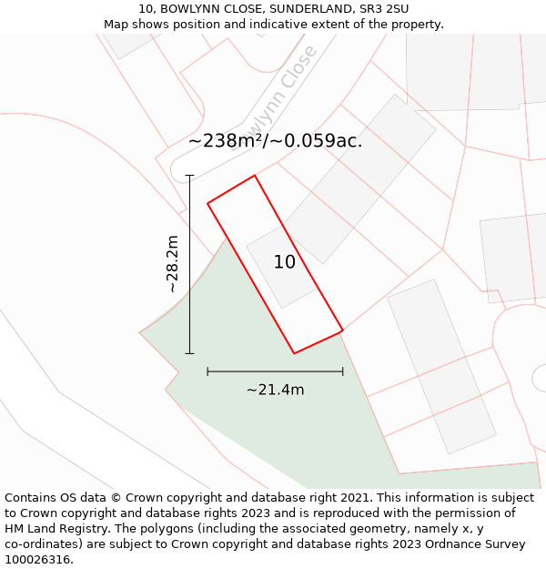 10, BOWLYNN CLOSE, SUNDERLAND, SR3 2SU: Plot and title map