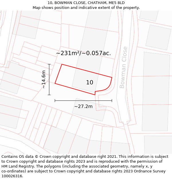 10, BOWMAN CLOSE, CHATHAM, ME5 8LD: Plot and title map