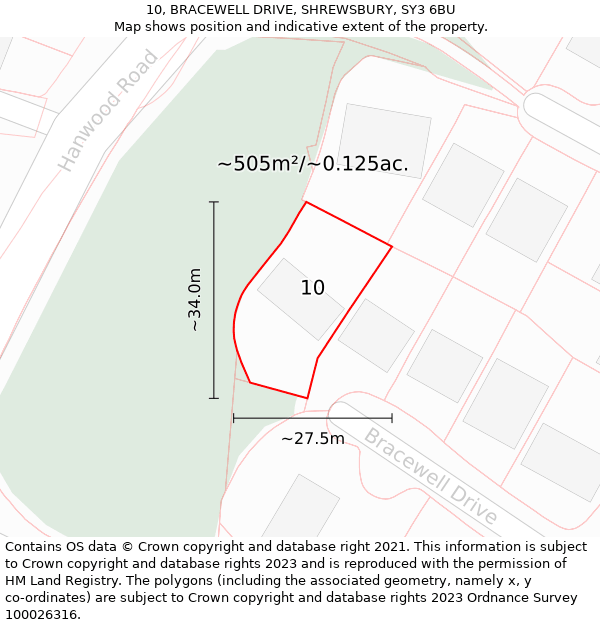 10, BRACEWELL DRIVE, SHREWSBURY, SY3 6BU: Plot and title map