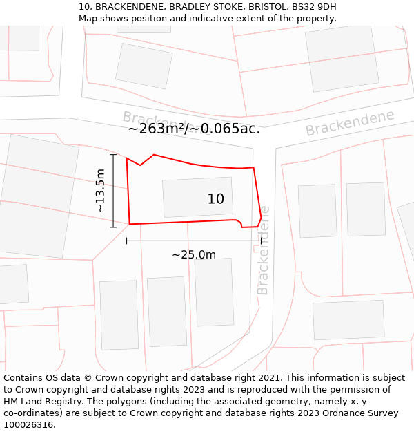 10, BRACKENDENE, BRADLEY STOKE, BRISTOL, BS32 9DH: Plot and title map