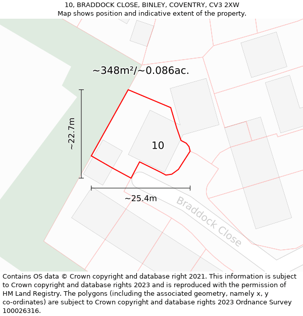 10, BRADDOCK CLOSE, BINLEY, COVENTRY, CV3 2XW: Plot and title map