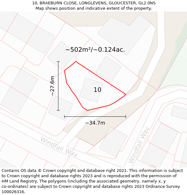 10, BRAEBURN CLOSE, LONGLEVENS, GLOUCESTER, GL2 0NS: Plot and title map