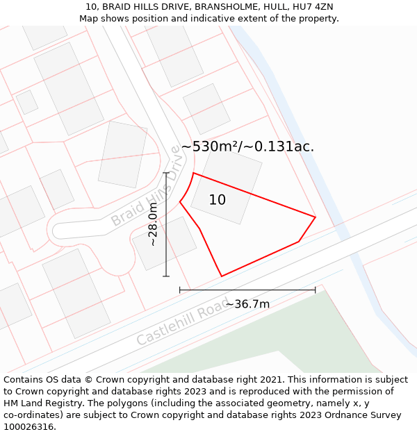 10, BRAID HILLS DRIVE, BRANSHOLME, HULL, HU7 4ZN: Plot and title map