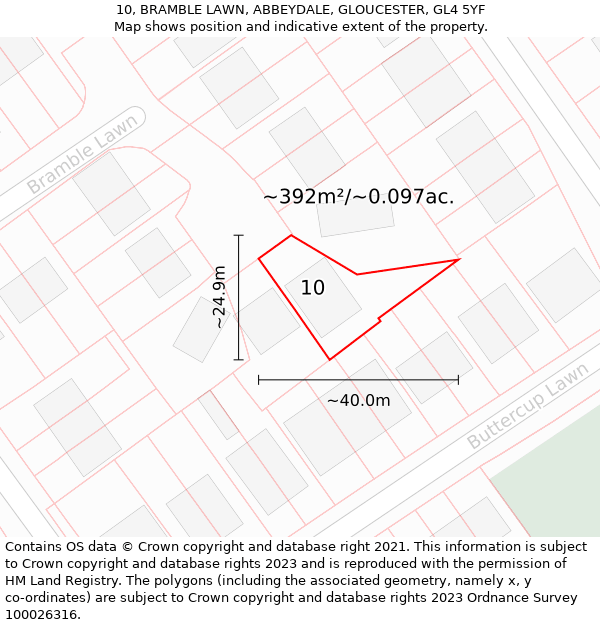 10, BRAMBLE LAWN, ABBEYDALE, GLOUCESTER, GL4 5YF: Plot and title map