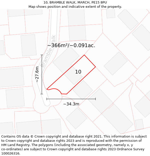 10, BRAMBLE WALK, MARCH, PE15 8PU: Plot and title map