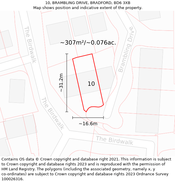 10, BRAMBLING DRIVE, BRADFORD, BD6 3XB: Plot and title map