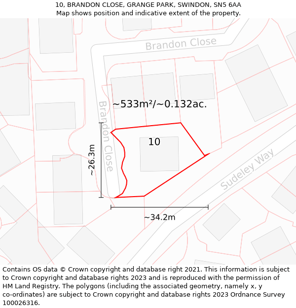 10, BRANDON CLOSE, GRANGE PARK, SWINDON, SN5 6AA: Plot and title map