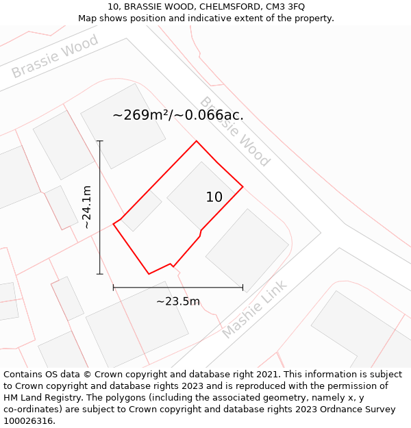 10, BRASSIE WOOD, CHELMSFORD, CM3 3FQ: Plot and title map