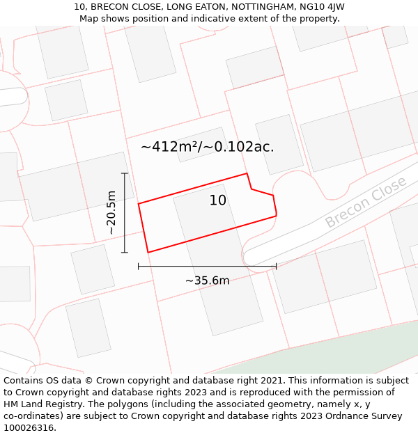 10, BRECON CLOSE, LONG EATON, NOTTINGHAM, NG10 4JW: Plot and title map