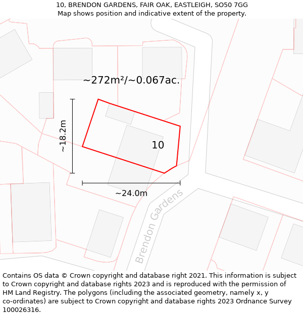 10, BRENDON GARDENS, FAIR OAK, EASTLEIGH, SO50 7GG: Plot and title map