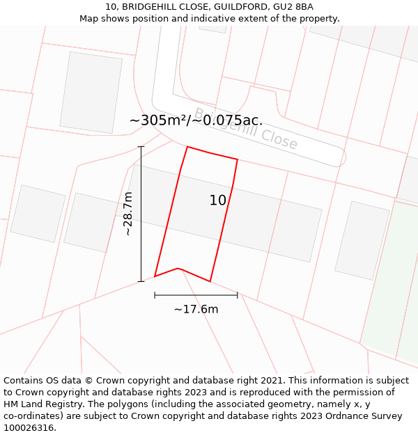 10, BRIDGEHILL CLOSE, GUILDFORD, GU2 8BA: Plot and title map