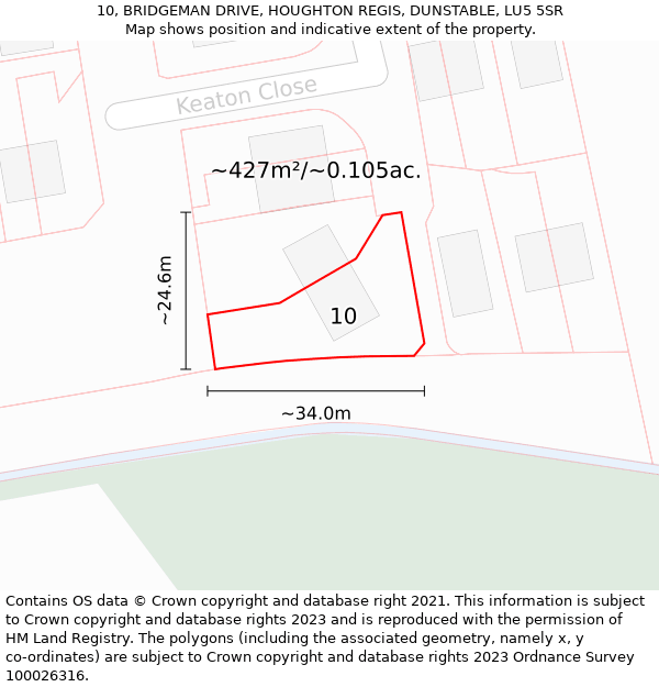 10, BRIDGEMAN DRIVE, HOUGHTON REGIS, DUNSTABLE, LU5 5SR: Plot and title map