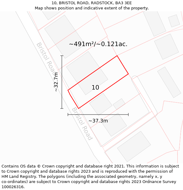 10, BRISTOL ROAD, RADSTOCK, BA3 3EE: Plot and title map