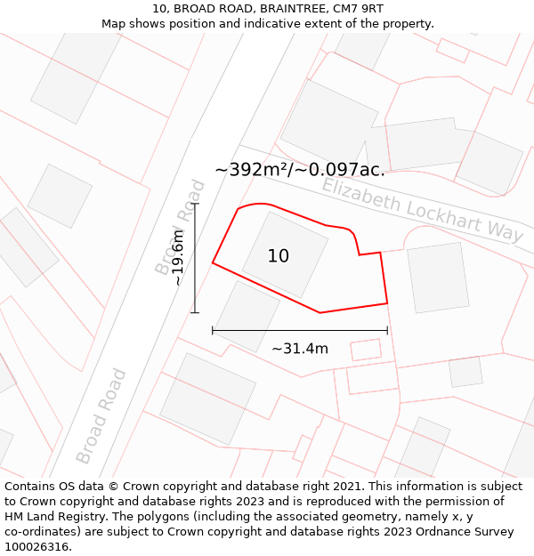 10, BROAD ROAD, BRAINTREE, CM7 9RT: Plot and title map