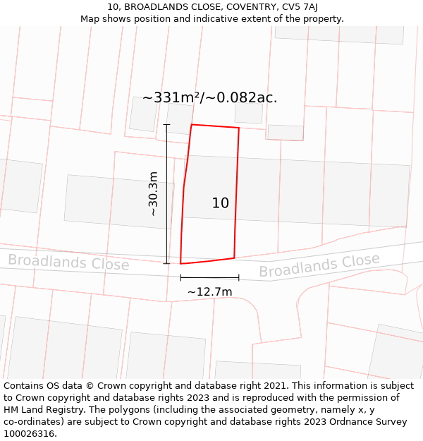 10, BROADLANDS CLOSE, COVENTRY, CV5 7AJ: Plot and title map