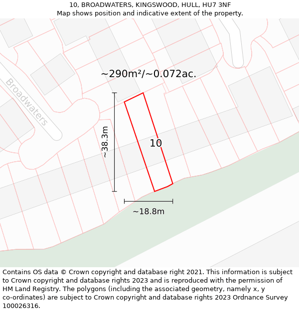 10, BROADWATERS, KINGSWOOD, HULL, HU7 3NF: Plot and title map