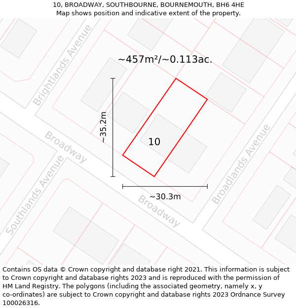 10, BROADWAY, SOUTHBOURNE, BOURNEMOUTH, BH6 4HE: Plot and title map