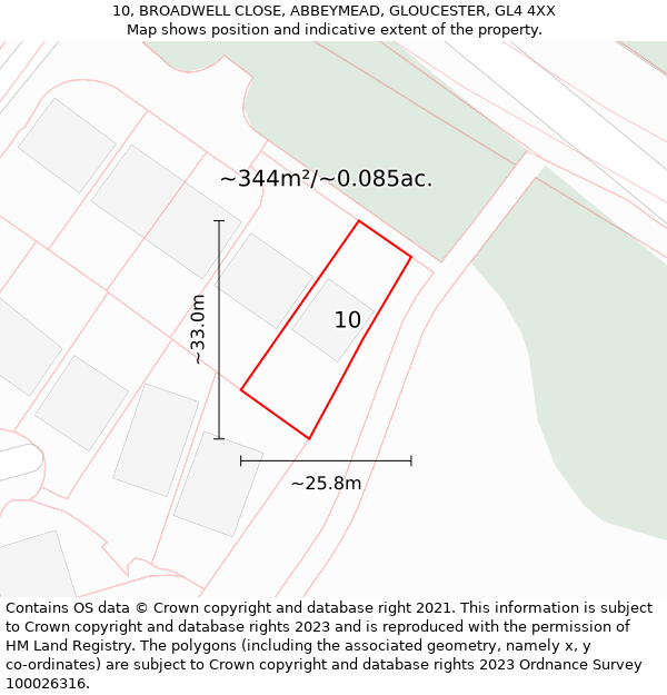 10, BROADWELL CLOSE, ABBEYMEAD, GLOUCESTER, GL4 4XX: Plot and title map