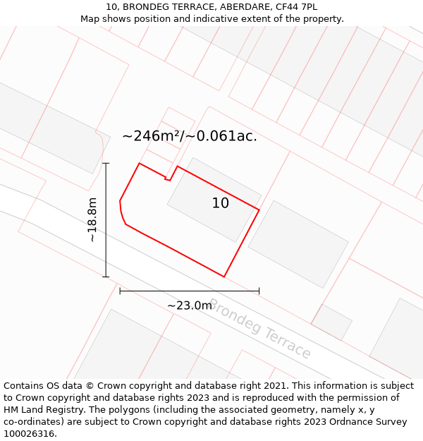 10, BRONDEG TERRACE, ABERDARE, CF44 7PL: Plot and title map