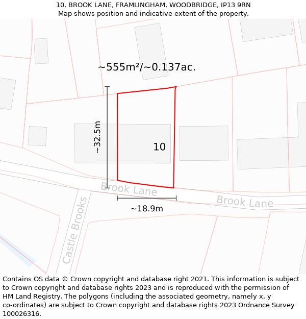 10, BROOK LANE, FRAMLINGHAM, WOODBRIDGE, IP13 9RN: Plot and title map