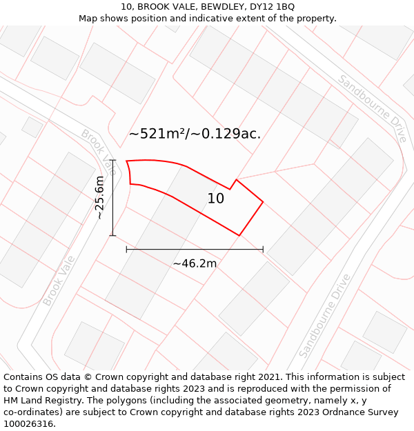 10, BROOK VALE, BEWDLEY, DY12 1BQ: Plot and title map