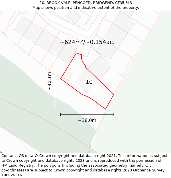 10, BROOK VALE, PENCOED, BRIDGEND, CF35 6LS: Plot and title map