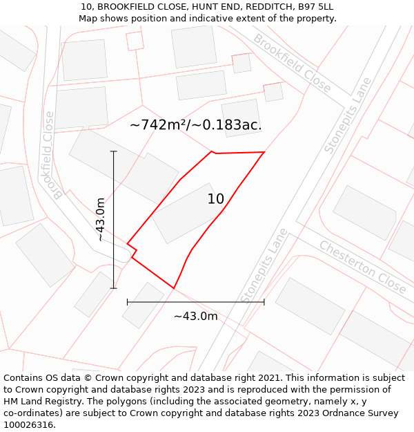 10, BROOKFIELD CLOSE, HUNT END, REDDITCH, B97 5LL: Plot and title map