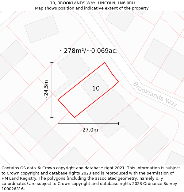 10, BROOKLANDS WAY, LINCOLN, LN6 0RH: Plot and title map