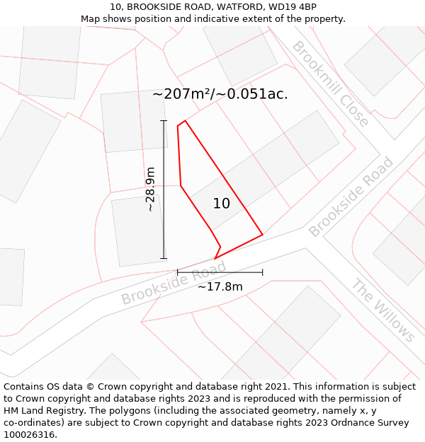 10, BROOKSIDE ROAD, WATFORD, WD19 4BP: Plot and title map