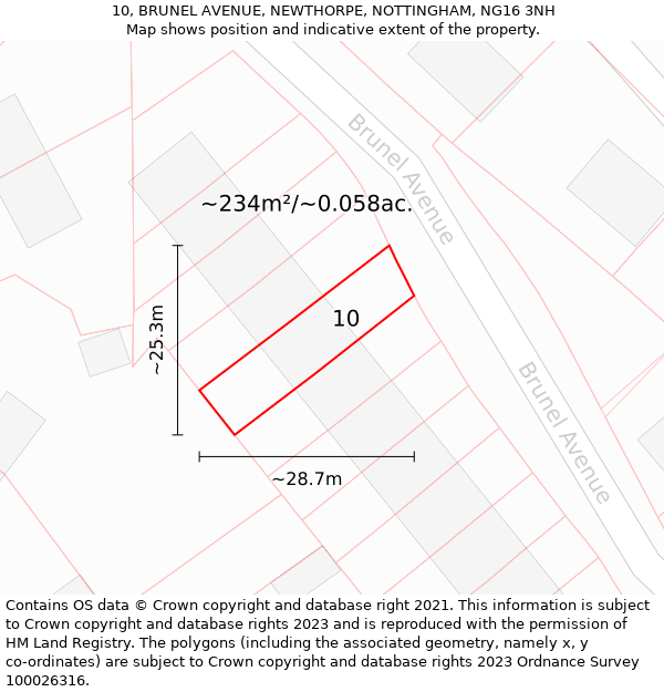 10, BRUNEL AVENUE, NEWTHORPE, NOTTINGHAM, NG16 3NH: Plot and title map