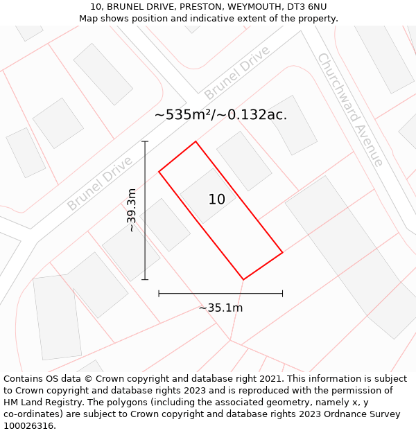 10, BRUNEL DRIVE, PRESTON, WEYMOUTH, DT3 6NU: Plot and title map