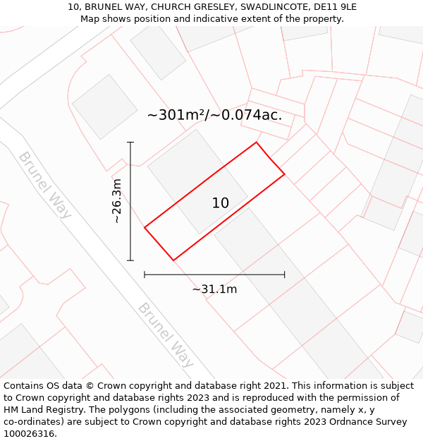 10, BRUNEL WAY, CHURCH GRESLEY, SWADLINCOTE, DE11 9LE: Plot and title map