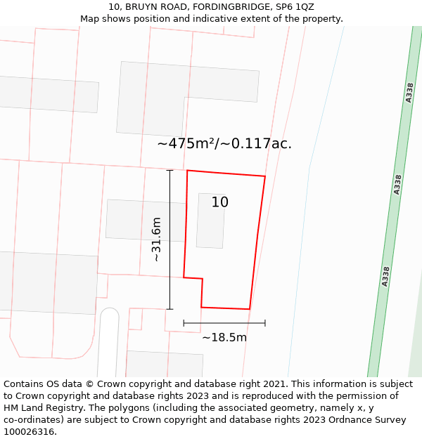 10, BRUYN ROAD, FORDINGBRIDGE, SP6 1QZ: Plot and title map