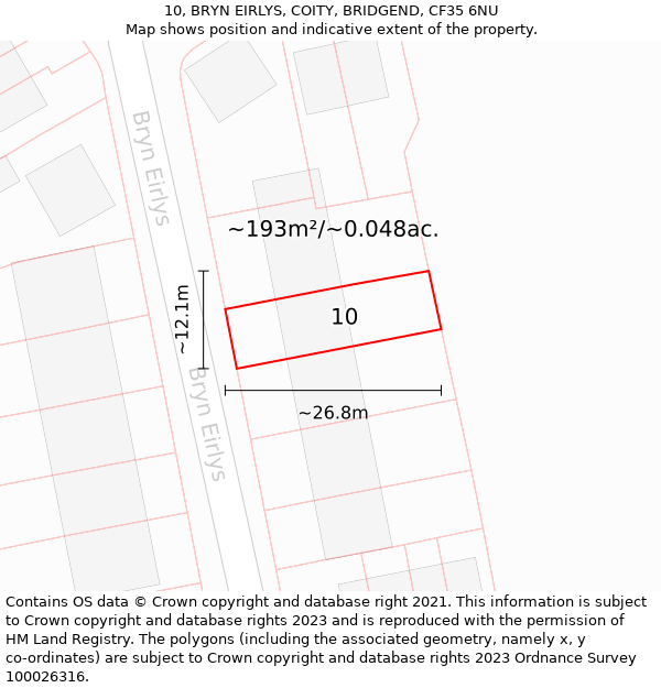 10, BRYN EIRLYS, COITY, BRIDGEND, CF35 6NU: Plot and title map