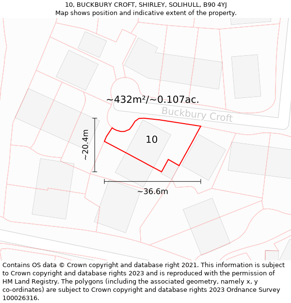 10, BUCKBURY CROFT, SHIRLEY, SOLIHULL, B90 4YJ: Plot and title map