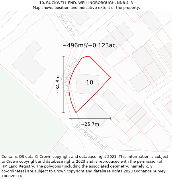 10, BUCKWELL END, WELLINGBOROUGH, NN8 4LR: Plot and title map