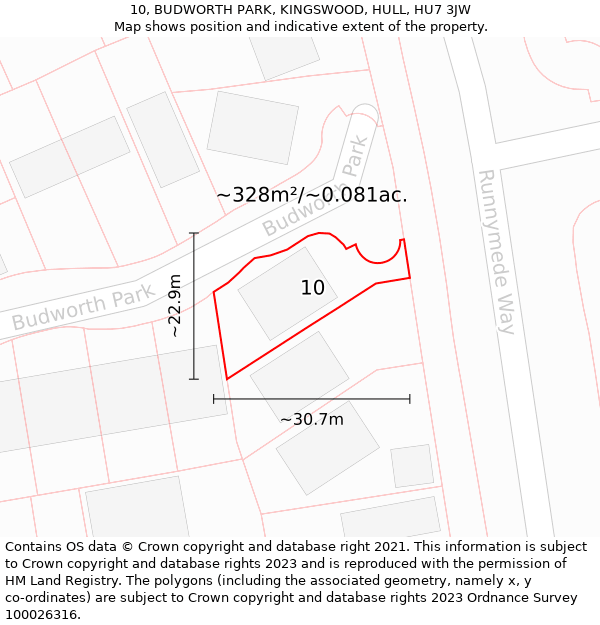 10, BUDWORTH PARK, KINGSWOOD, HULL, HU7 3JW: Plot and title map